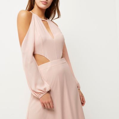 Light pink cold shoulder maxi dress